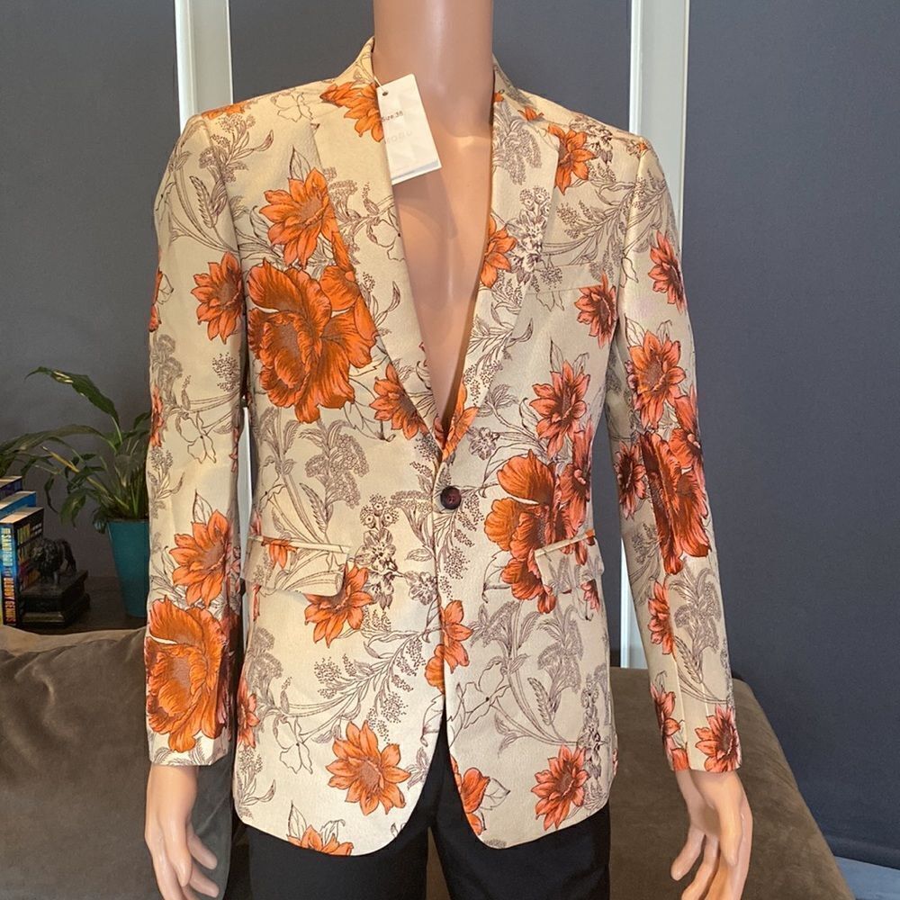 Men’s Floral Suit Jacket Blazer Prom Party Wedding Slim Fit Size 34 NWT
